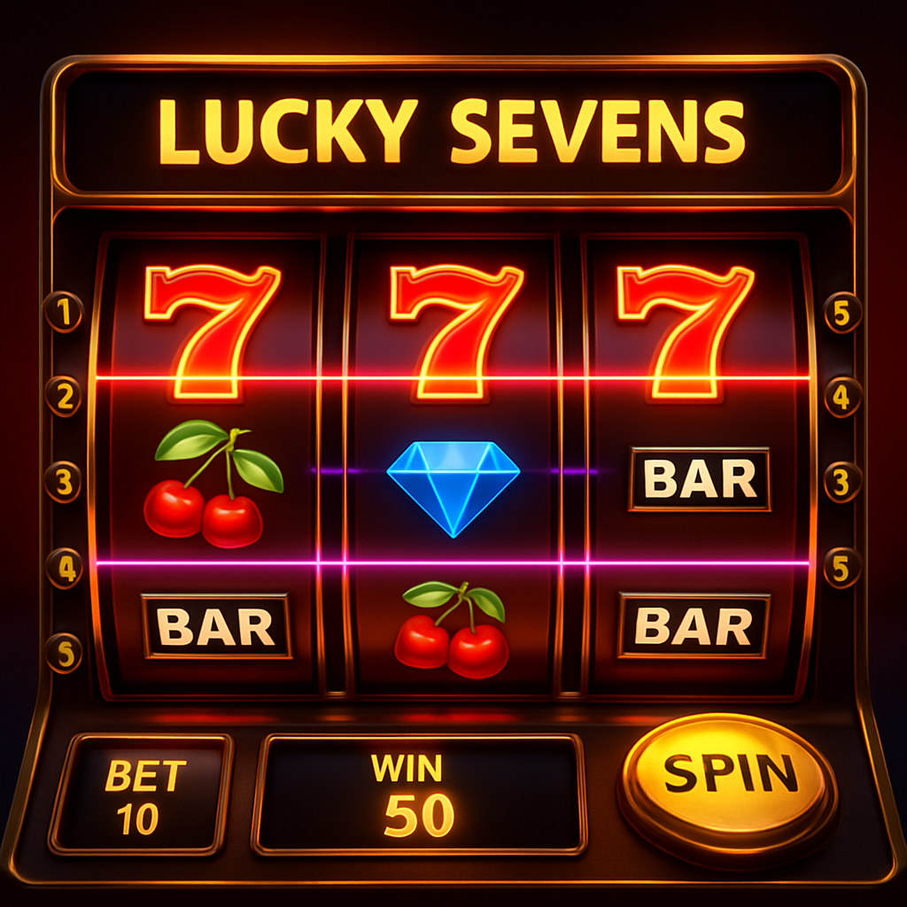 Lucky Sevens Deluxe slot machine gameplay interface showing reels and betting controls