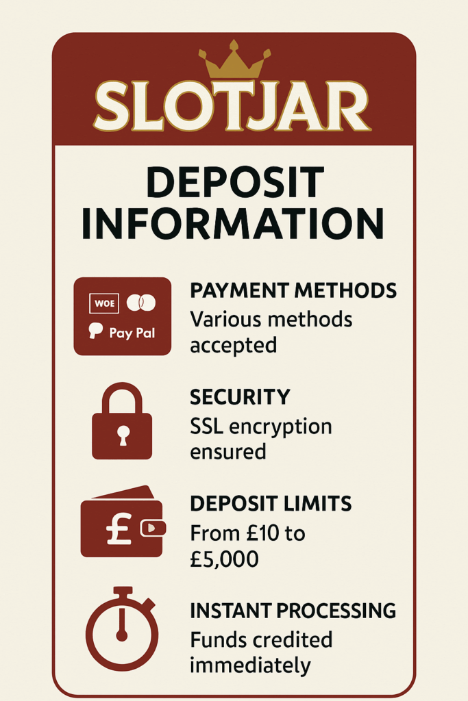 Secure depositing at SlotJar Casino with multiple payment methods